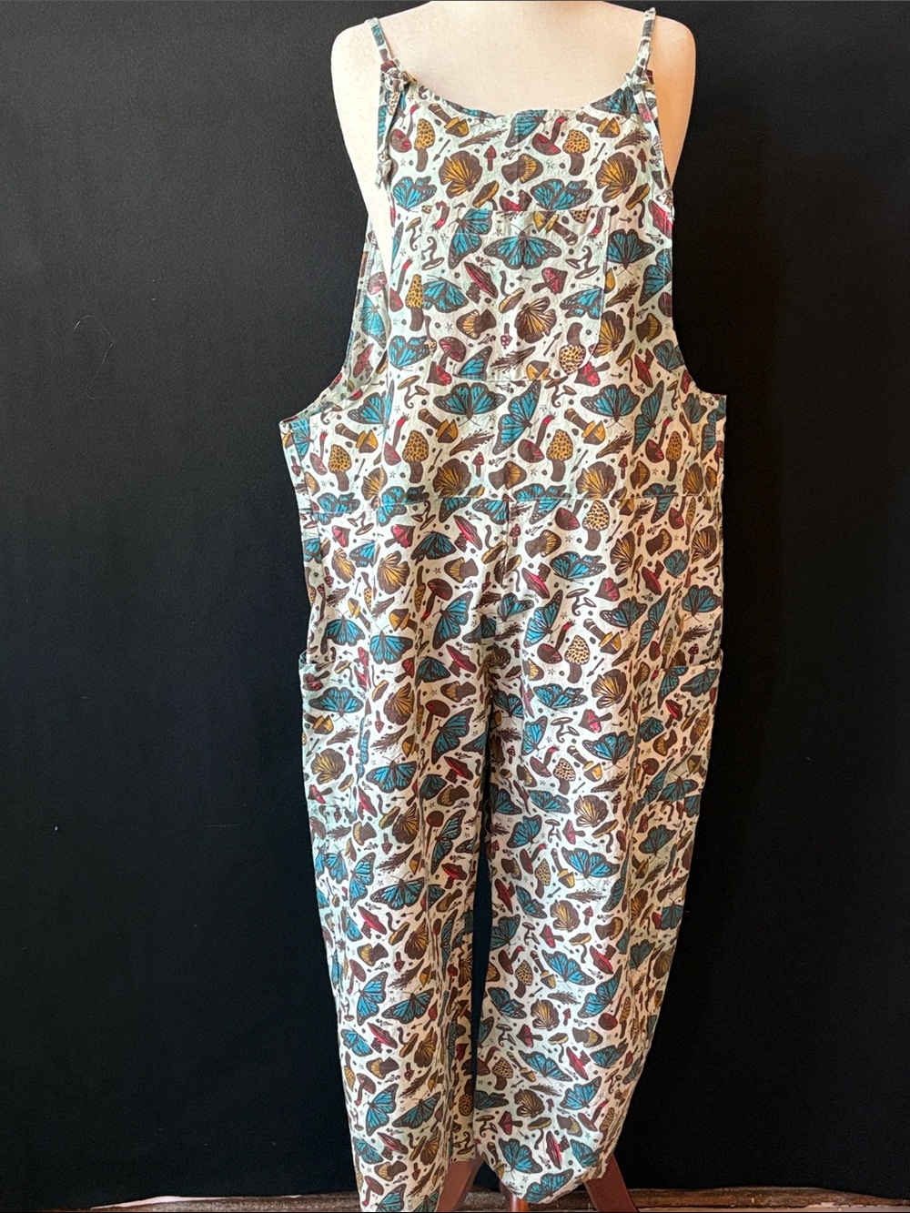 Lakhays Butterfly & Mushroom Print Women's Tie-Shoulder Jumpsuit Overalls